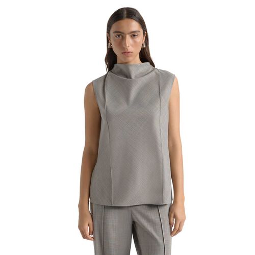 Cue Drape Neck Pin Tuck Top